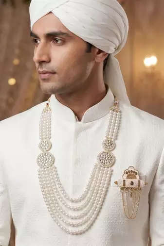 Men s Ethnic Sherwani Mala with Brooch   Perfect for Weddings & Festive Wear