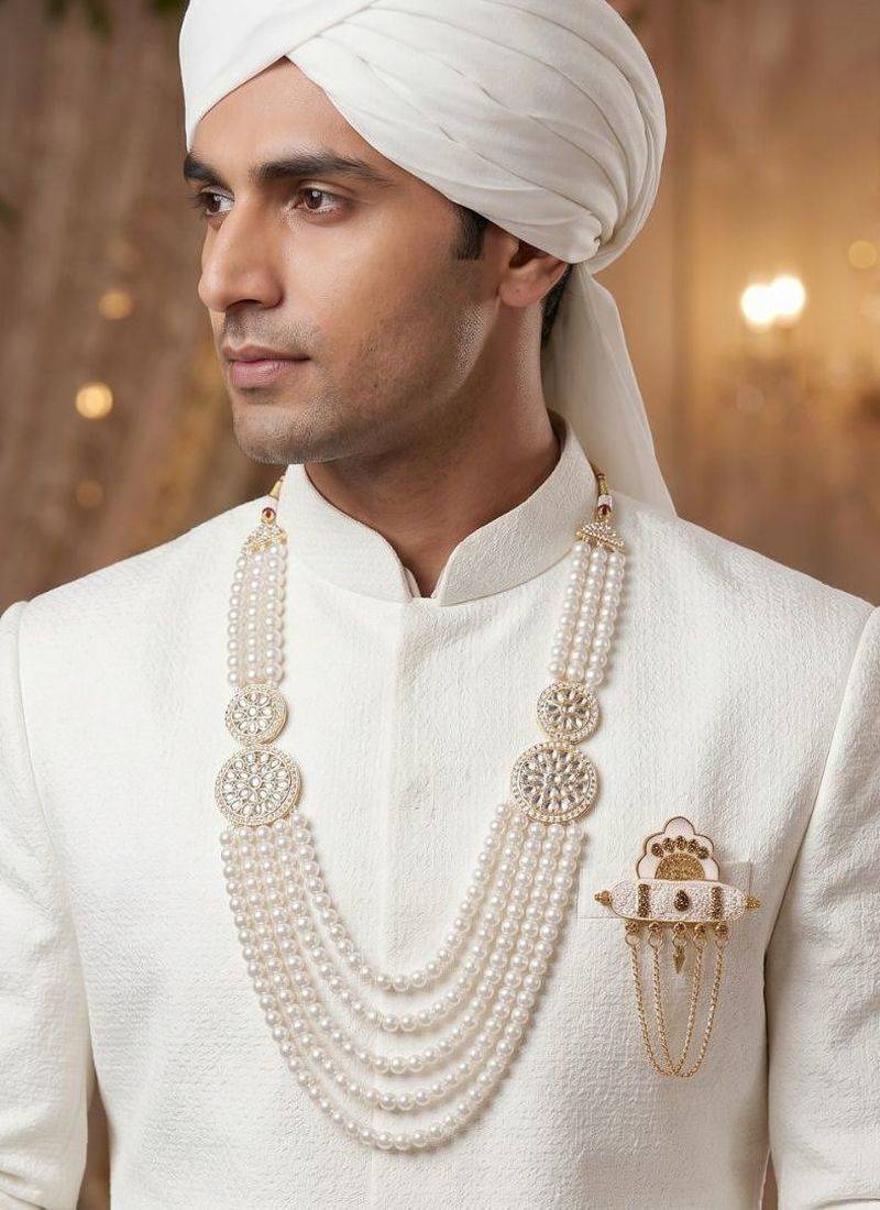 Men s Ethnic Sherwani Mala with Brooch   Perfect for Weddings & Festive Wear