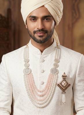 Premium Beaded Groom Mala with Elegant Brooch 6