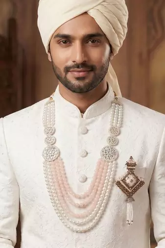 Premium Beaded Groom Mala with Elegant Brooch