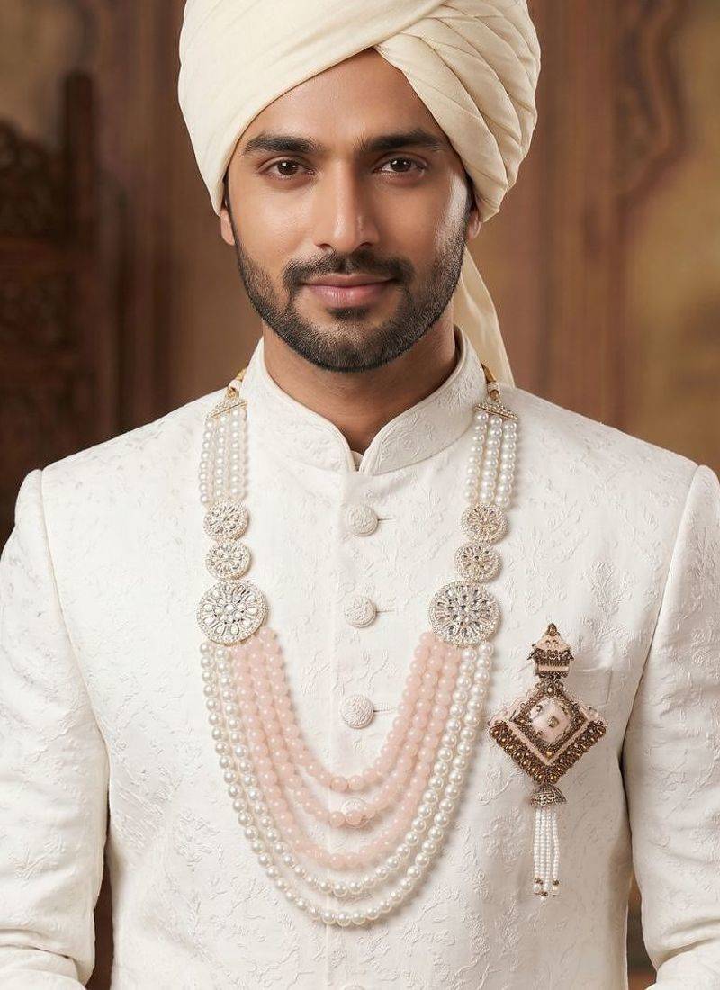Premium Beaded Groom Mala with Elegant Brooch