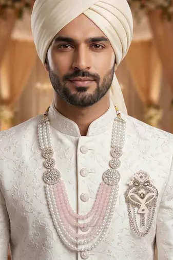 Premium Beaded Groom Mala with Elegant Brooch