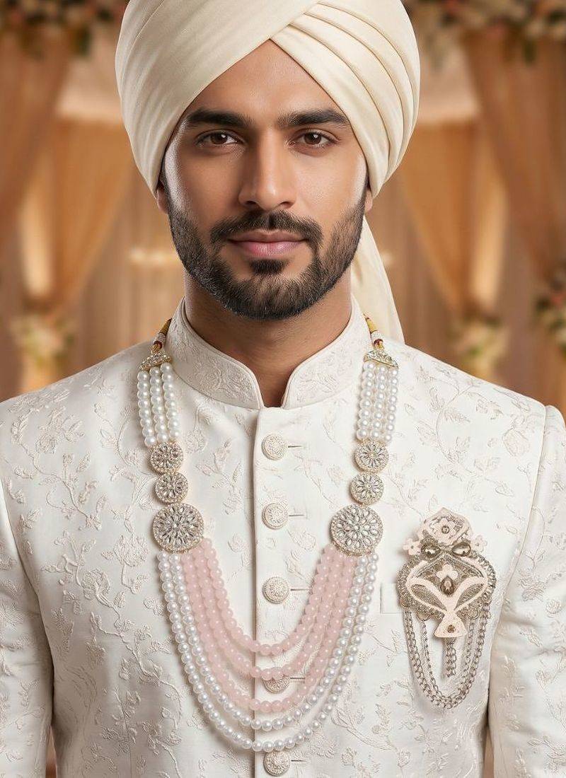 Premium Beaded Groom Mala with Elegant Brooch
