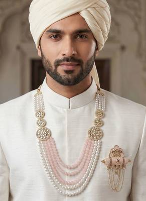 Premium Beaded Groom Mala with Elegant Brooch 6