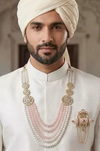 Premium Beaded Groom Mala with Elegant Brooch