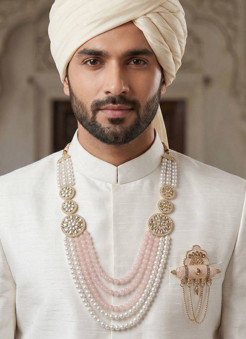 Premium Beaded Groom Mala with Elegant Brooch