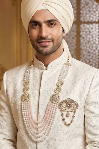 Premium Beaded Groom Mala with Elegant Brooch