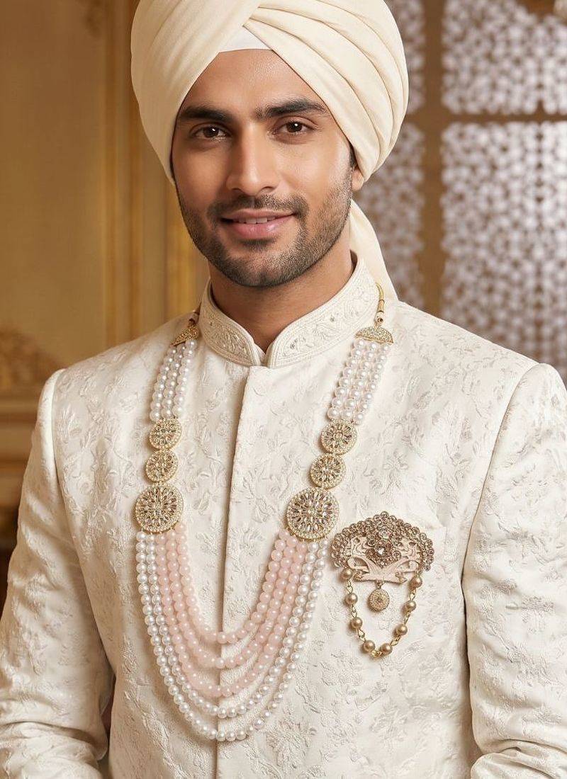 Premium Beaded Groom Mala with Elegant Brooch