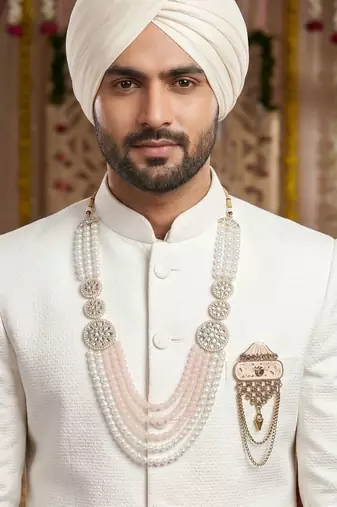 Premium Beaded Groom Mala with Elegant Brooch