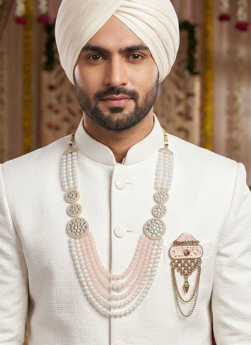 Premium Beaded Groom Mala with Elegant Brooch
