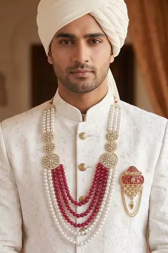 Men s Ethnic Sherwani Mala with Brooch   Perfect for Weddings & Festive Wear