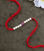 Designer pearl rakhi for brother - traditional pink bead thread