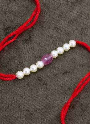 Designer pearl rakhi for brother - traditional pink bead thread 3