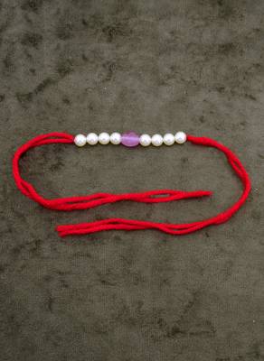 Designer pearl rakhi for brother - traditional pink bead thread 4