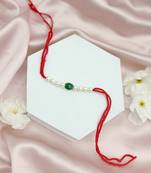 Designer pearl rakhi for brother - traditional green bead thread