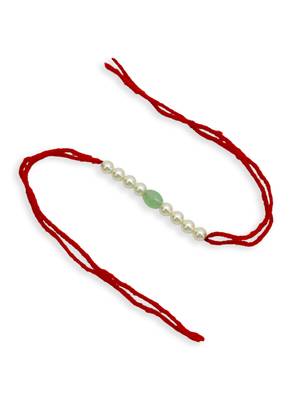 Designer pearl rakhi for brother - traditional aqua bead thread 1