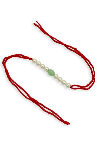 Designer pearl rakhi for brother - traditional aqua bead thread
