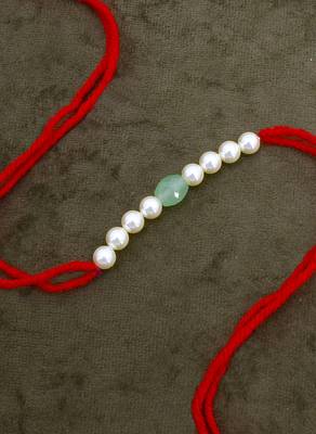 Designer pearl rakhi for brother - traditional aqua bead thread 2