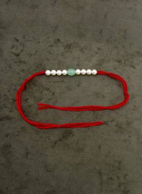 Designer pearl rakhi for brother - traditional aqua bead thread 3