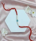 Designer pearl rakhi for brother - traditional sky blue bead thread