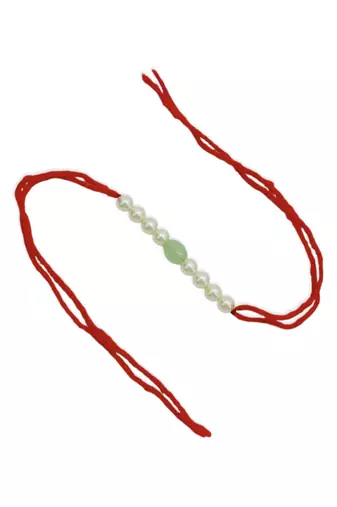 Designer pearl rakhi for brother - traditional mint bead thread