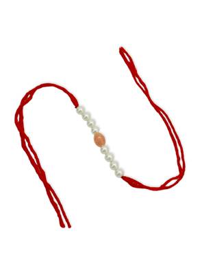 Designer pearl rakhi for brother - traditional peach bead thread 2