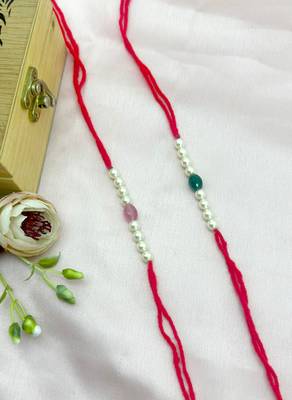Designer pearl set of 2 rakhi for brother - traditional bead thread 1