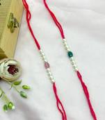 Designer pearl set of 2 rakhi for brother - traditional bead thread