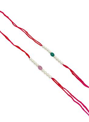 Designer pearl set of 2 rakhi for brother - traditional bead thread 2