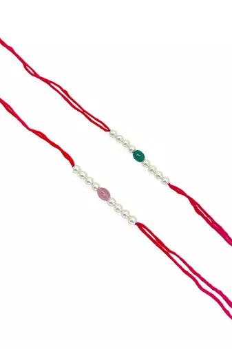 Designer pearl set of 2 rakhi for brother - traditional bead thread