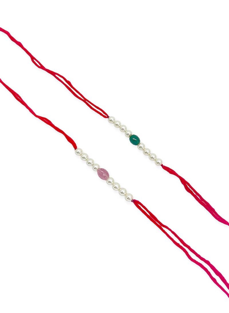 Designer pearl set of 2 rakhi for brother - traditional bead thread