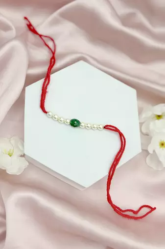Designer pearl set of 2 rakhi for brother - traditional bead thread
