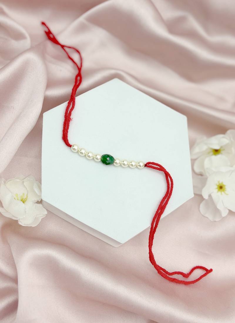 Designer pearl set of 2 rakhi for brother - traditional bead thread