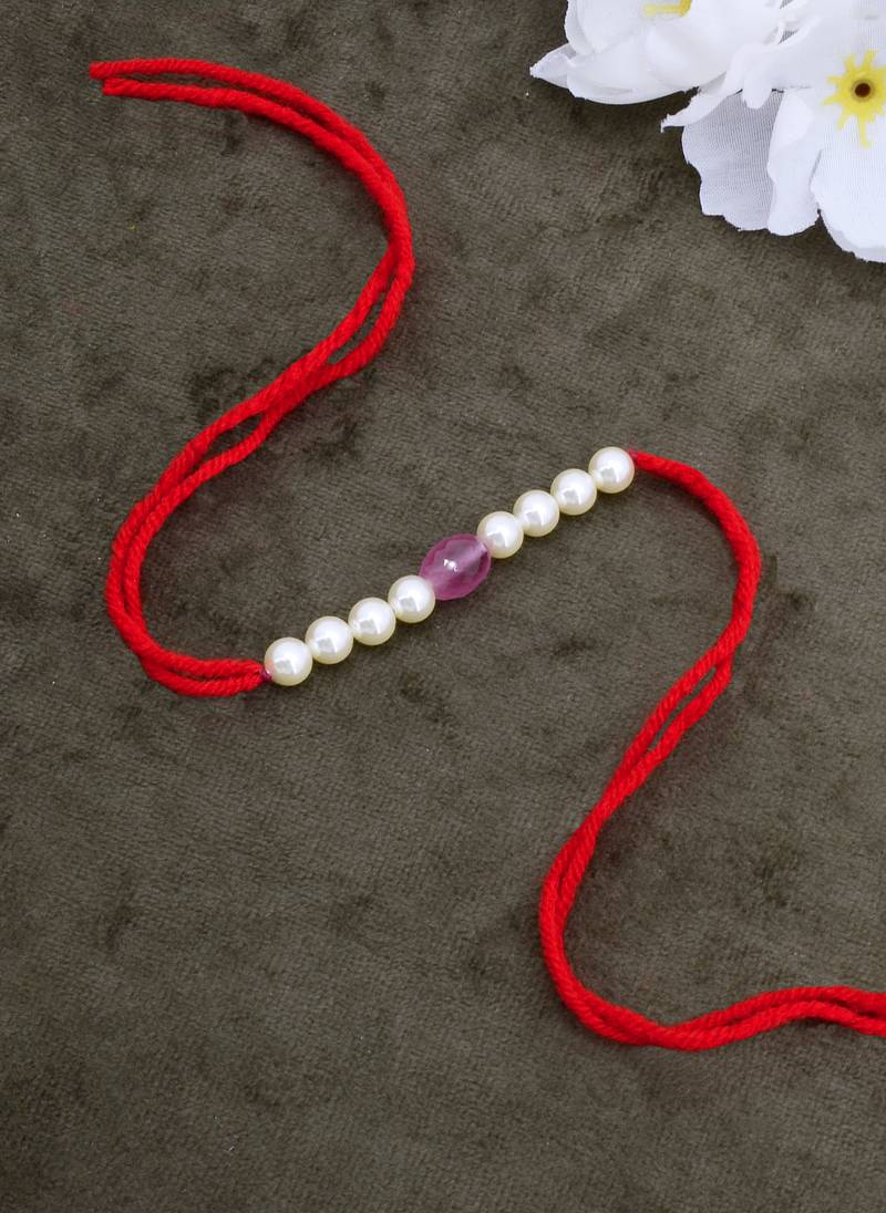 Designer pearl set of 2 rakhi for brother - traditional bead thread