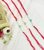 Designer pearl set of 3 rakhi for brother - traditional bead thread