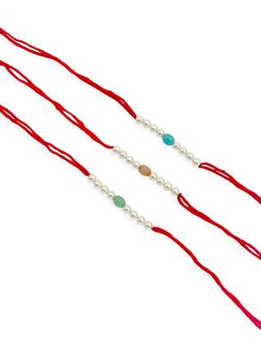 Designer pearl set of 3 rakhi for brother - traditional bead thread 2