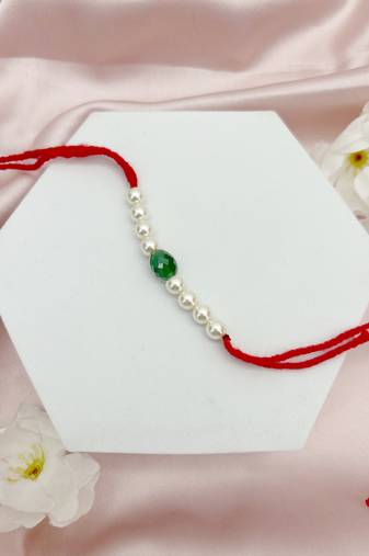 Designer pearl set of 4 rakhi for brother - traditional bead thread