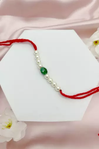 Designer pearl set of 4 rakhi for brother - traditional bead thread