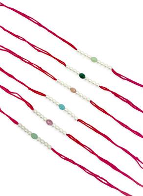 Designer pearl set of 6 rakhi for brother - traditional bead thread 2