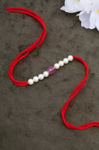 Designer pearl set of 6 rakhi for brother - traditional bead thread