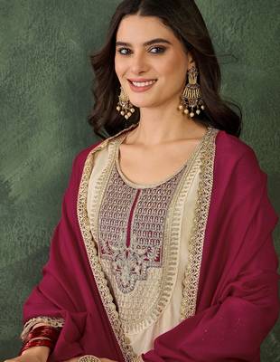 Women's Beautiful Embroidery Work Vichitra Silk Fabric Flared Anarkali Pant and Dupatta Set 2