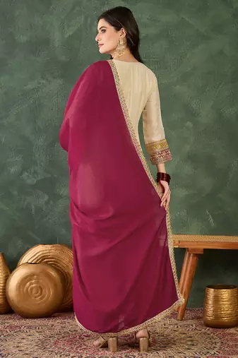 Women's Beautiful Embroidery Work Vichitra Silk Fabric Flared Anarkali Pant and Dupatta Set