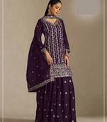 Wine chinon silk semi stitched wedding suits