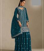 Teal chinon silk semi stitched wedding suits