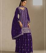 Navy blue chinon silk semi stitched wedding suits
