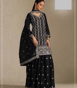 Black chinon silk semi stitched wedding suits