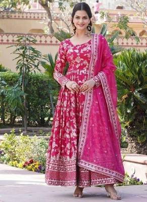 Pink viscose anarkali suit with embroidery sequin work 1