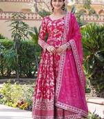 Pink viscose anarkali suit with embroidery sequin work