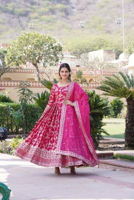Pink viscose anarkali suit with embroidery sequin work 2