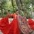 Orange roamn silk free size stitched anarkali suit with mirror lace work